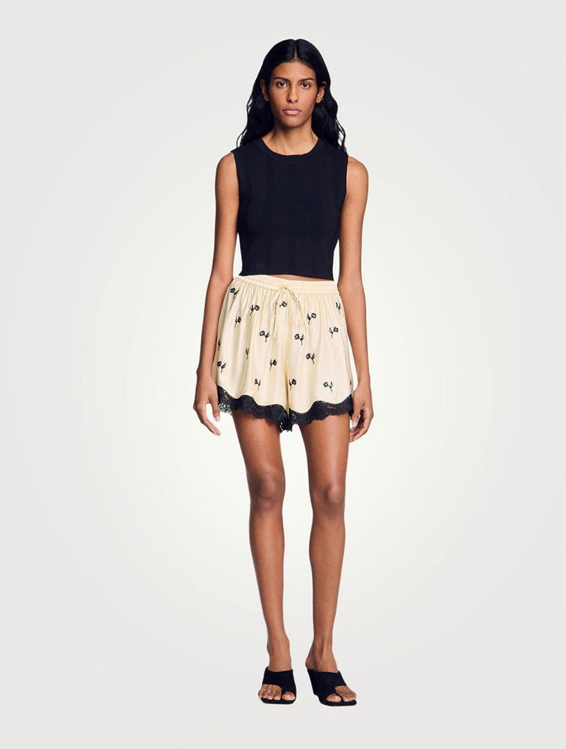SANDRO Floral Embroidered Shorts | Holt Renfrew
