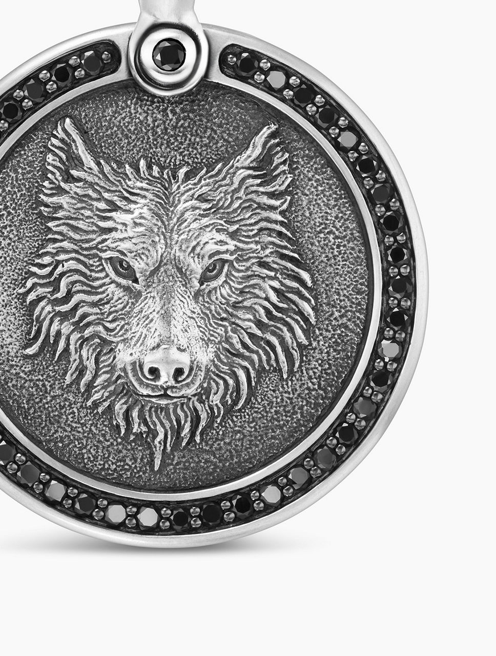 Petrvs® Wolf Amulet In Sterling Silver With Black Diamonds, 21mm