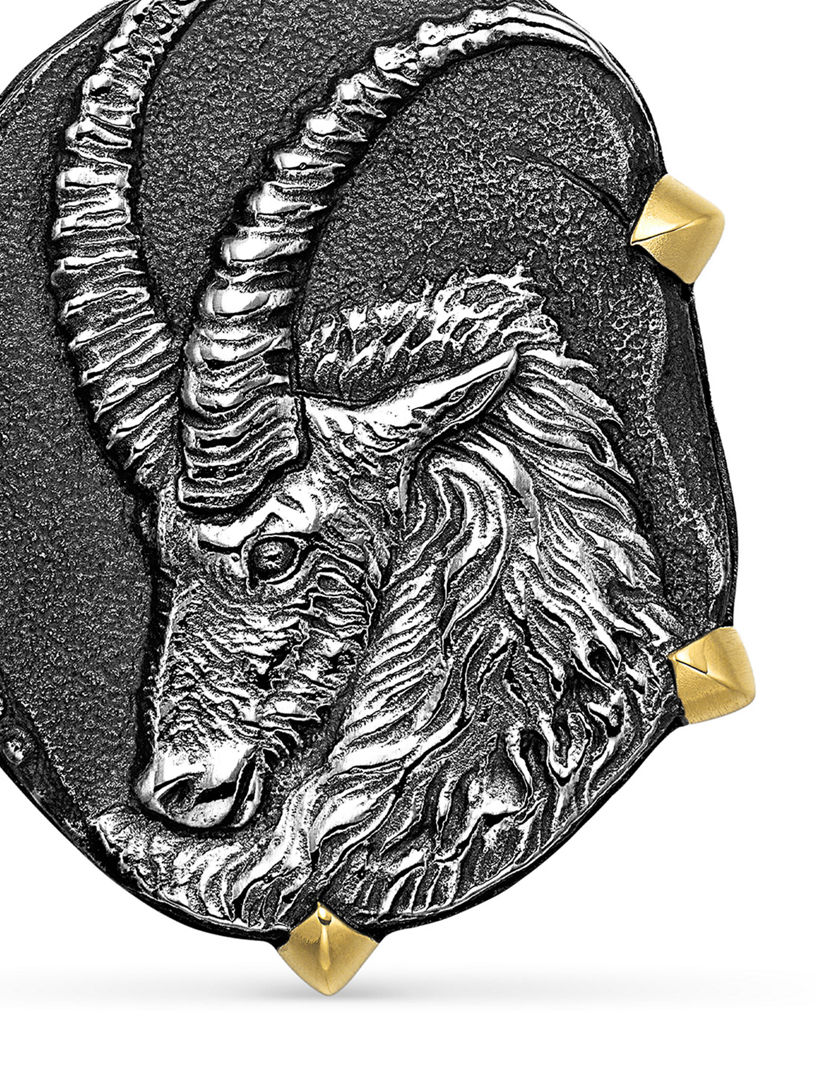 Capricorn Amulet In Sterling Silver With 18k Yellow Gold, 33mm