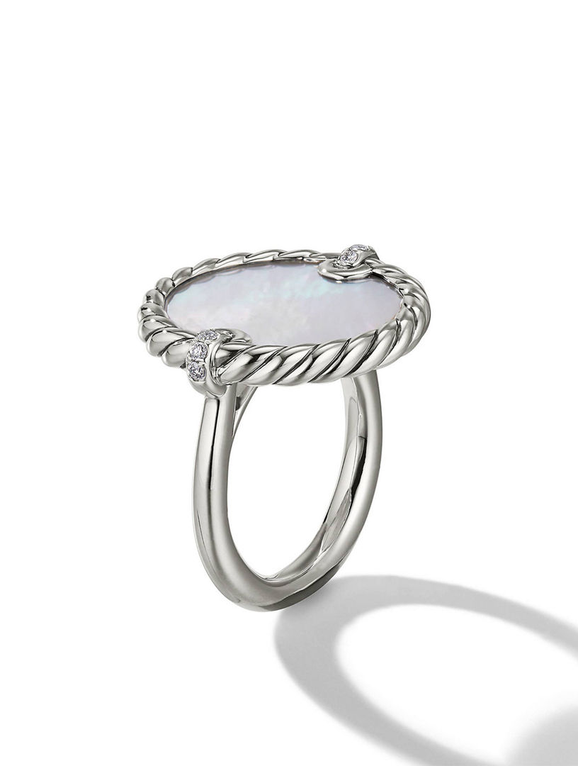 Dy Elements® Ring In Sterling Silver With Mother Of Pearl And Pavé Diamonds