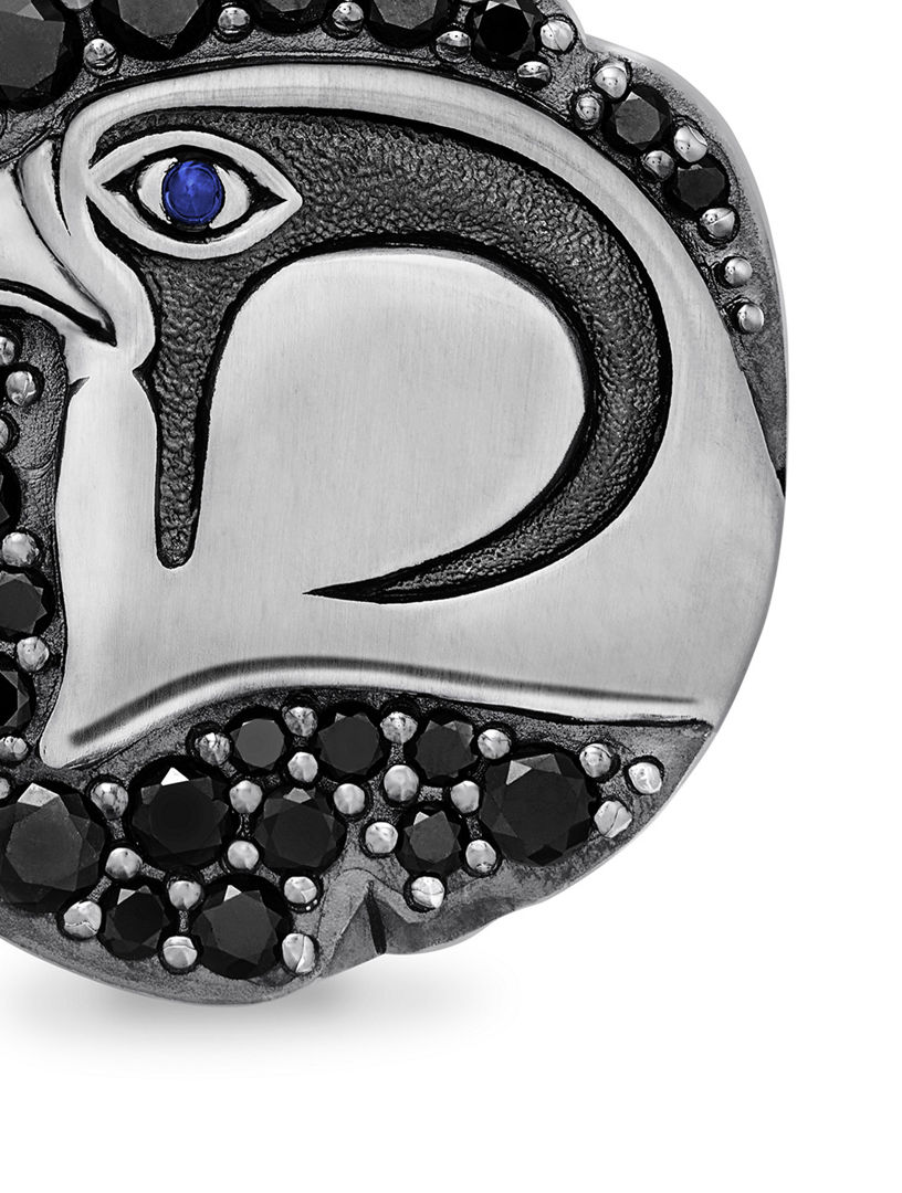 Cairo Falcon Amulet In Sterling Silver With Sapphire And Black Diamonds, 19mm