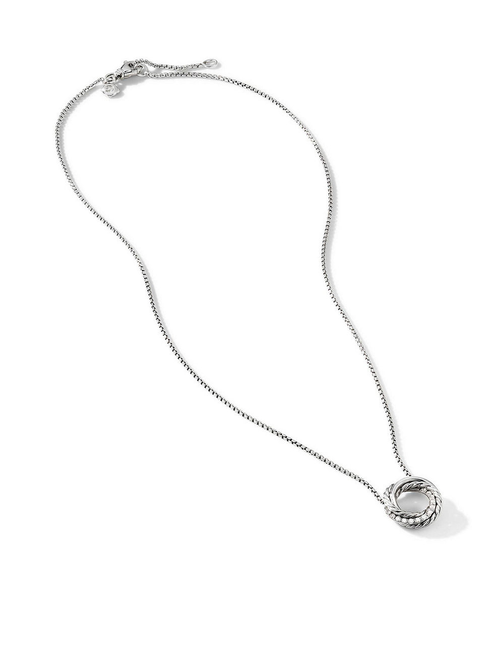 Crossover Pendant Necklace In Sterling Silver With Pavé Diamonds