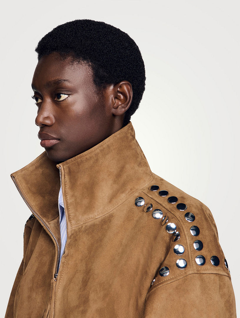 SANDRO Studded Suede Jacket | Holt Renfrew