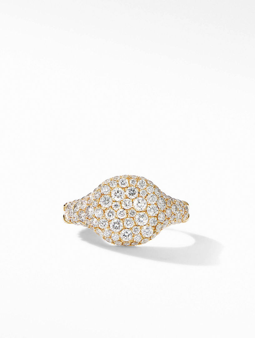 Chevron Pinky Ring 18k Yellow Gold With Pavé Diamonds