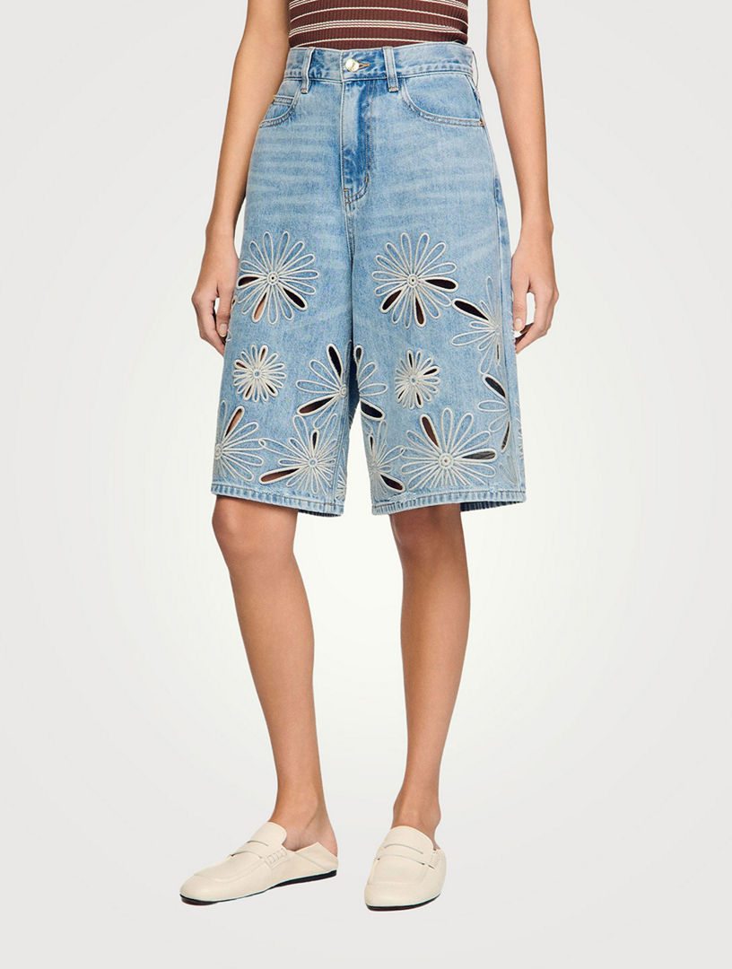 SANDRO Embroidered Bermuda Shorts | Holt Renfrew