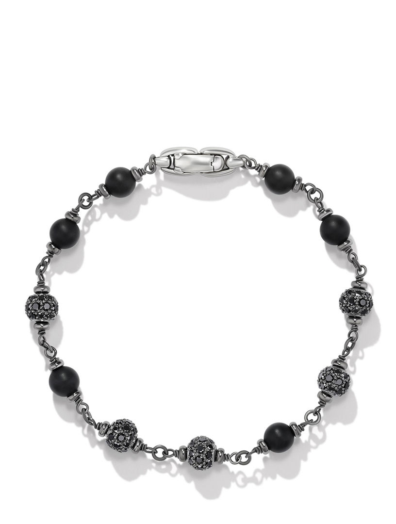 Spiritual Beads Rosary Bracelet In Sterling Silver With Black Onyx And Pave Black Diamonds