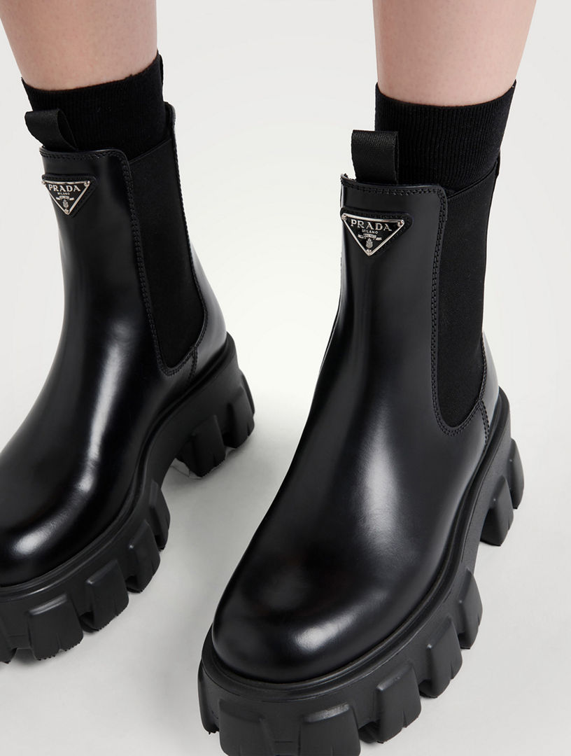 PRADA Monolith Brushed Leather Chelsea Boots | Holt Renfrew