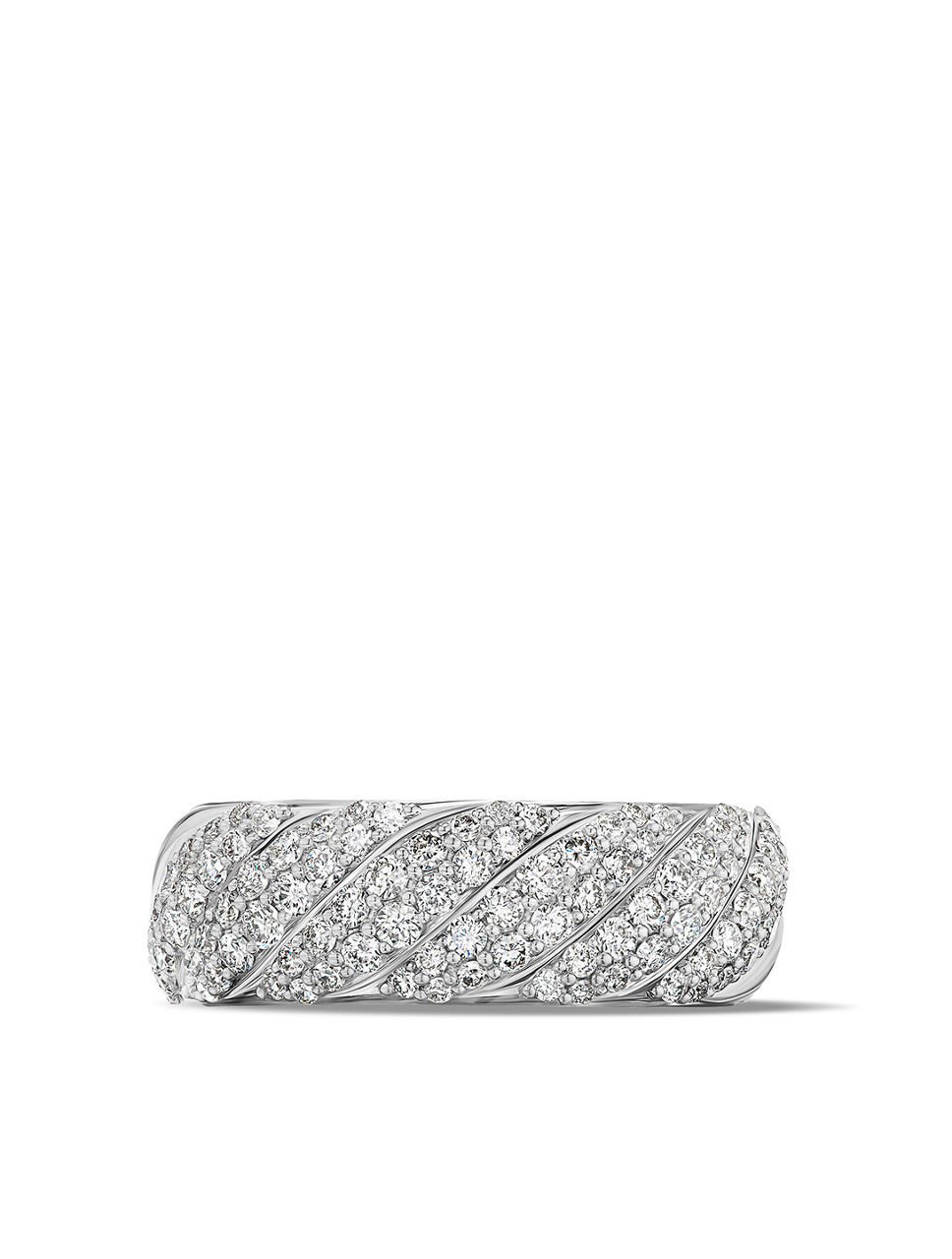 Sculpted Cable Band Ring Sterling Silver With Pavé Diamonds