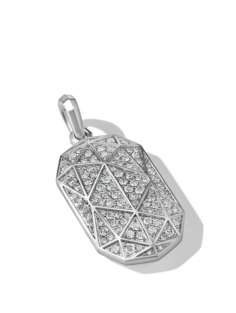 Torqued Faceted Amulet In Sterling Silver With Pavé Diamonds