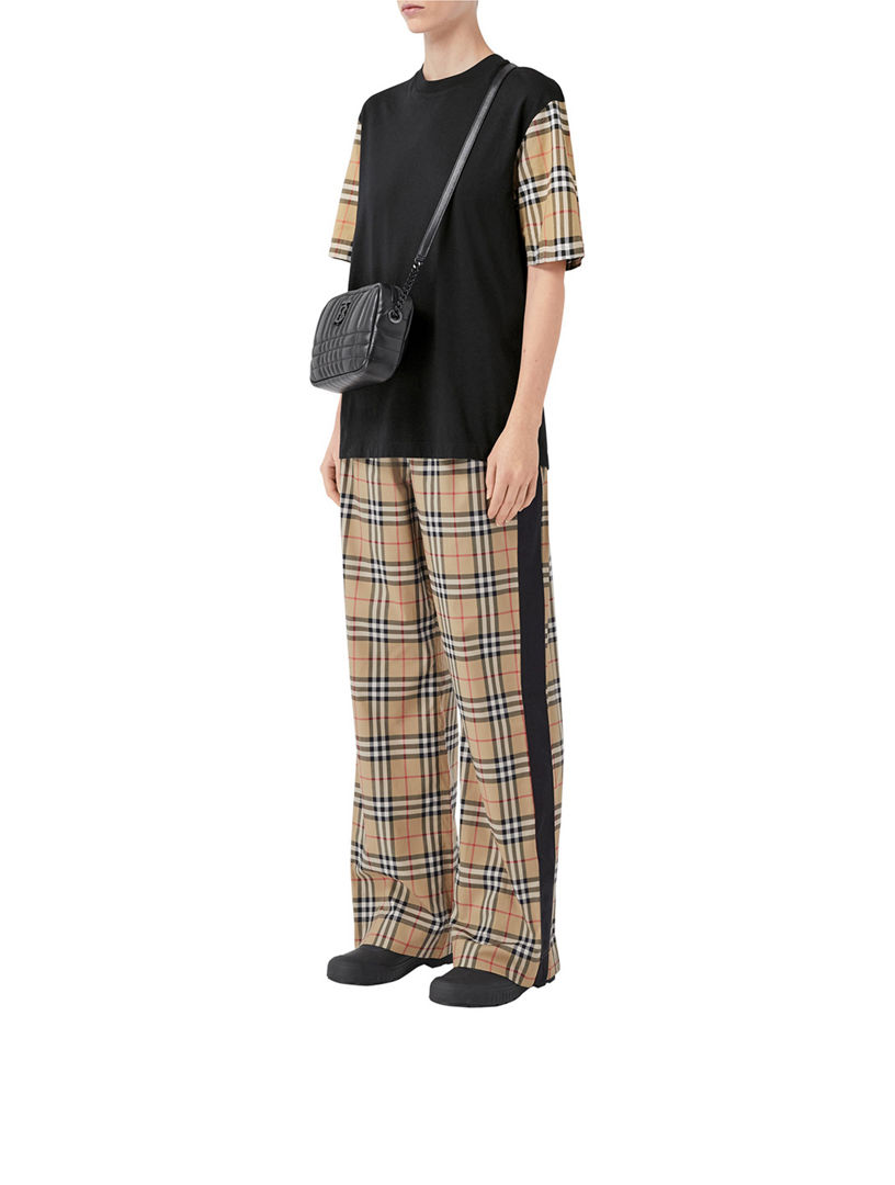 Side Stripe Vintage Check Stretch Cotton Trousers in Archive beige - Women  | Burberry® Official