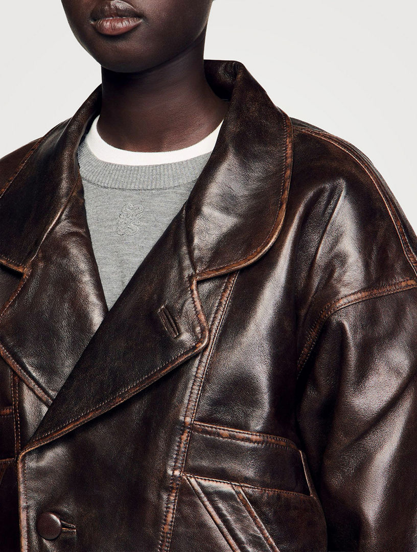 SANDRO Oversized Leather Jacket | Holt Renfrew