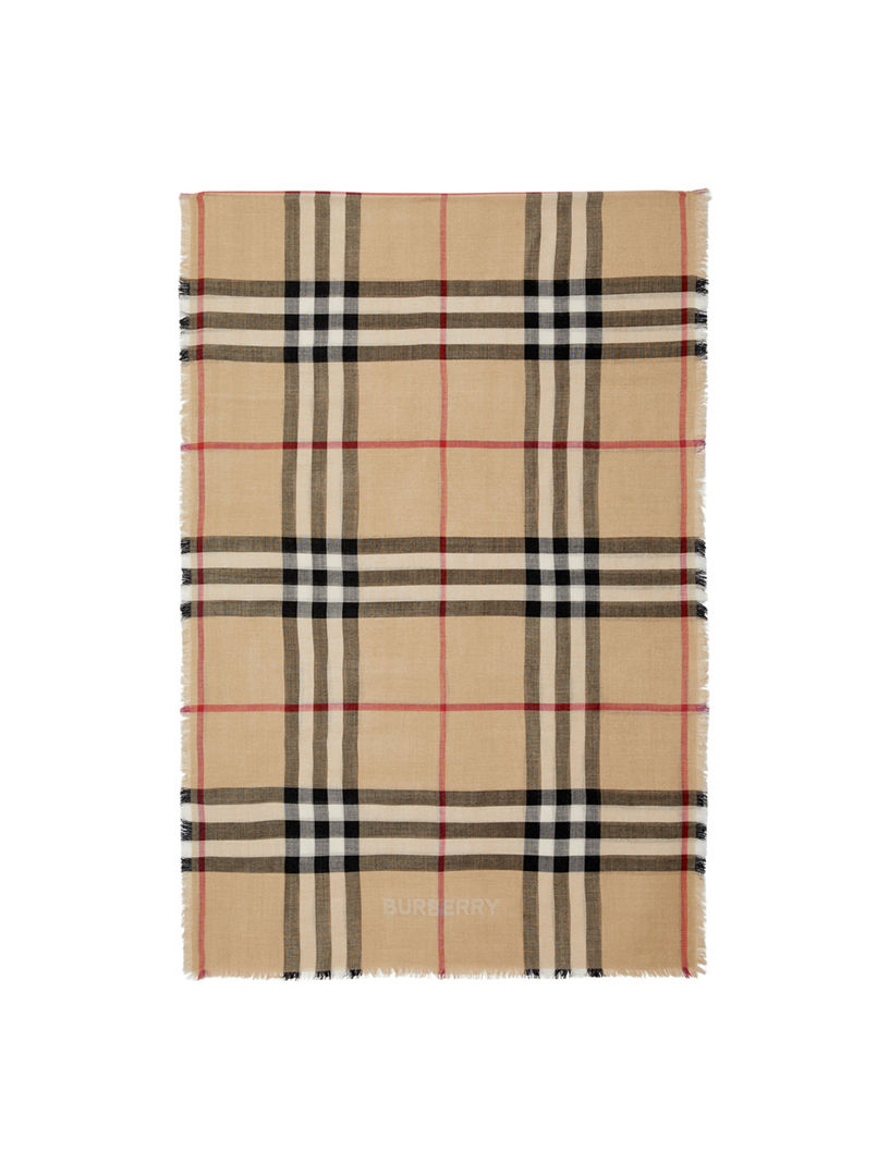 Reversible Check Wool Silk Scarf