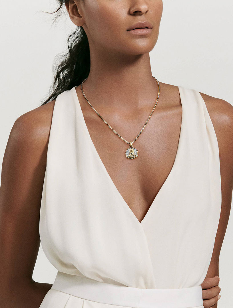 Buddha Amulet In 18k Yellow Gold With Pavé Diamonds