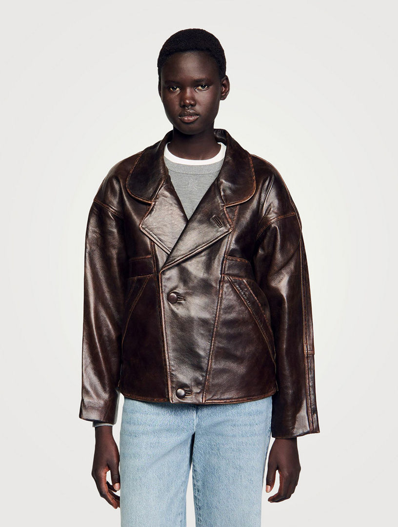 SANDRO Oversized Leather Jacket | Holt Renfrew