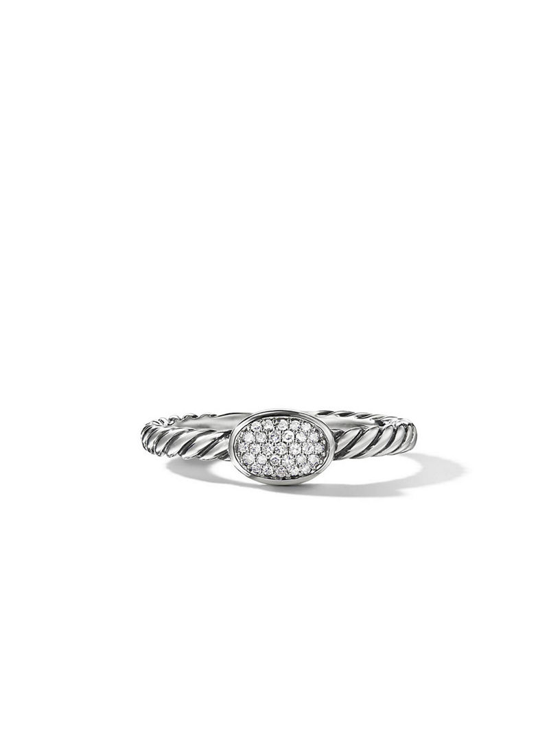 Cable Collectibles® Oval Stack Ring Sterling Silver With Pavé Diamonds