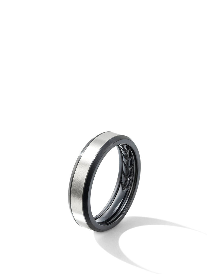 Beveled Band Ring Black Titanium With Grey