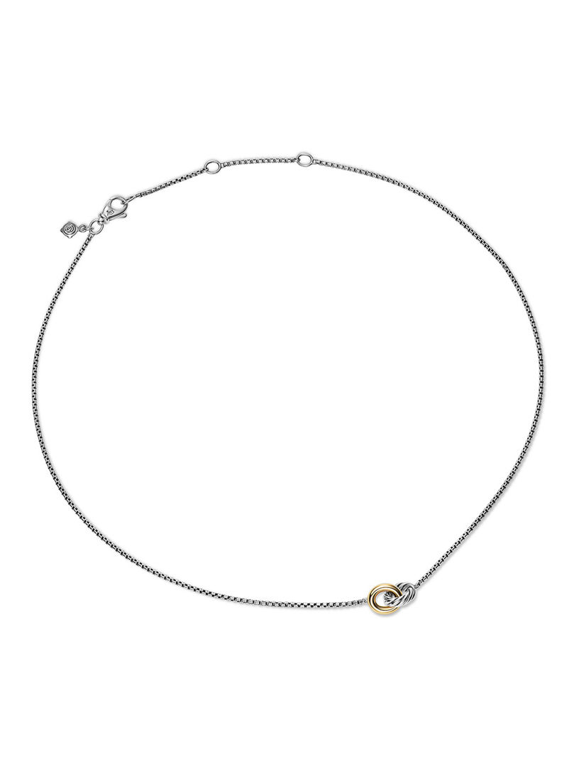 Petite Cable Linked Necklace In Sterling Silver With 14k Yellow Gold, 15mm