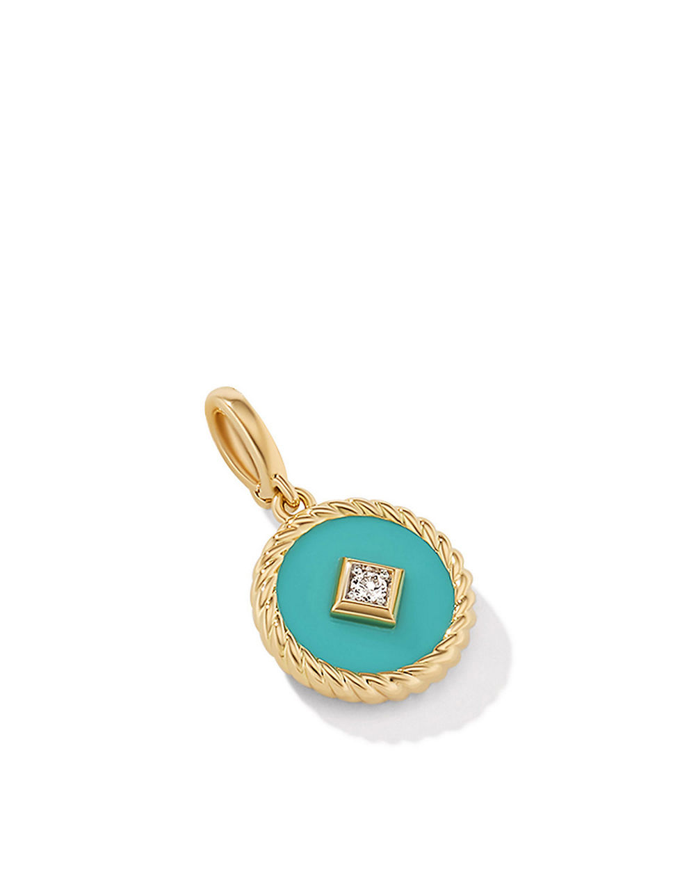Cable Collectibles® Turquoise Enamel Charm In 18k Yellow Gold With Center Diamond
