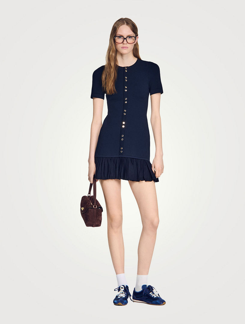 sandro mini knit dress with ruffle Ruffles Black