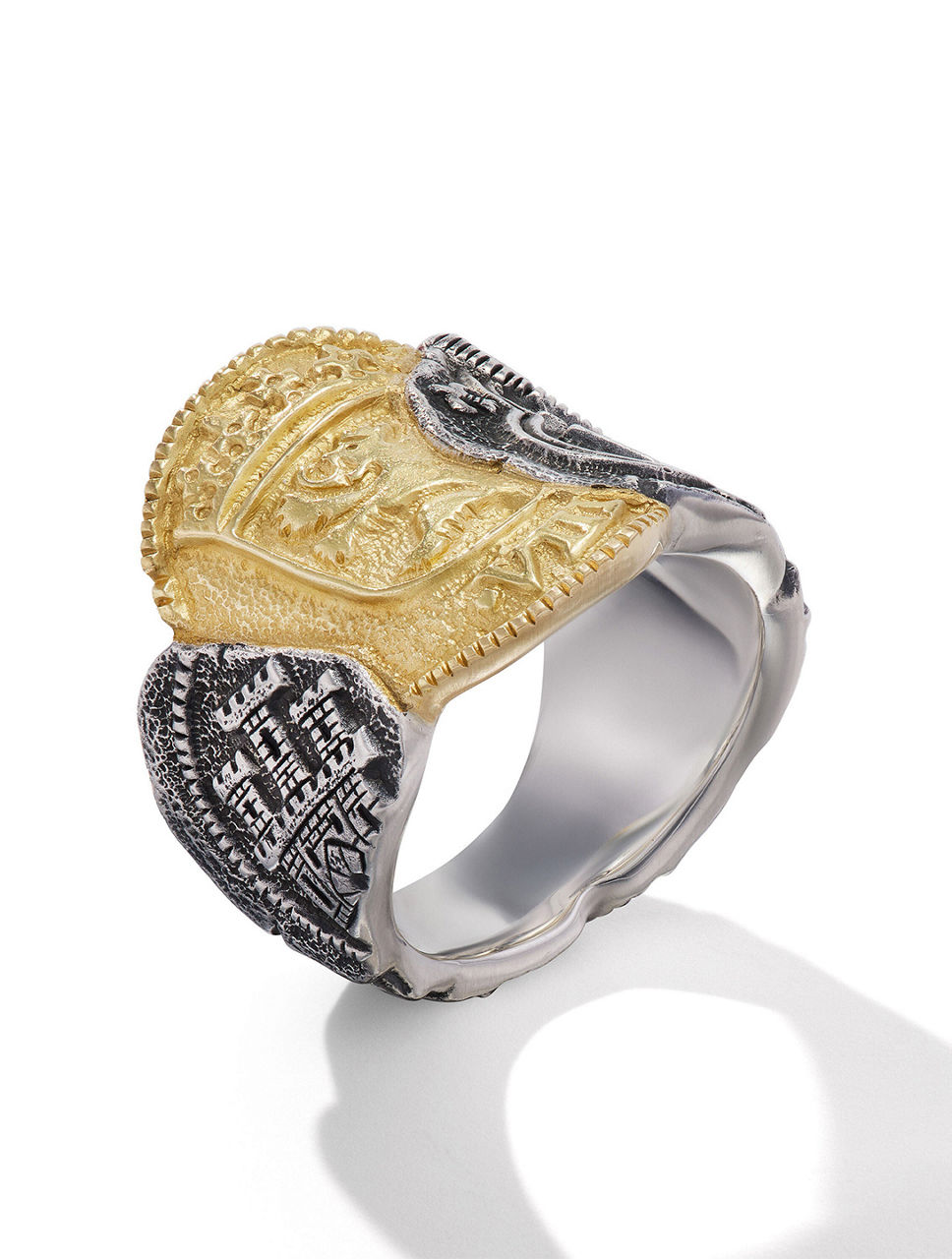 Shipwreck Cigar Band Ring Sterling Silver With 18k Yellow Gold, 15mm