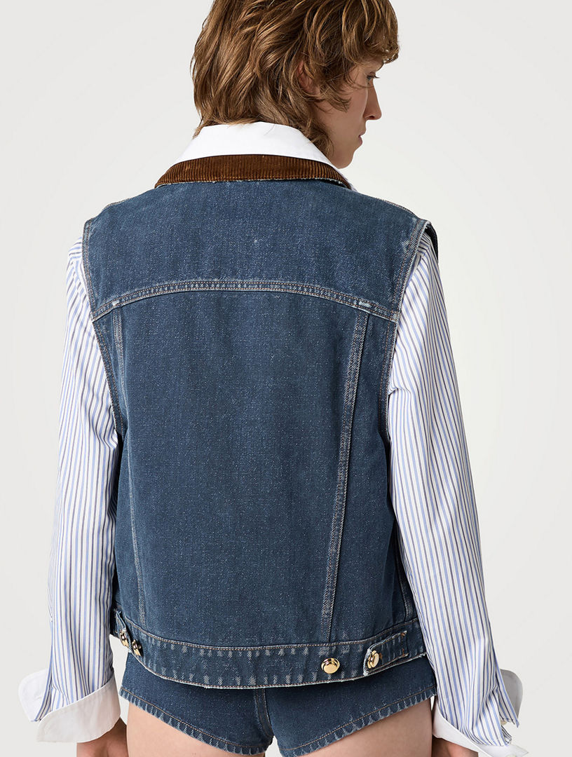 MIU MIU Flocked Denim And Velvet Vest | Holt Renfrew