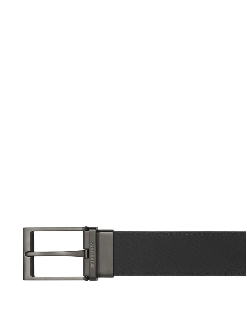 BURBERRY Reversible Charcoal Check And Leather Belt Holt Renfrew