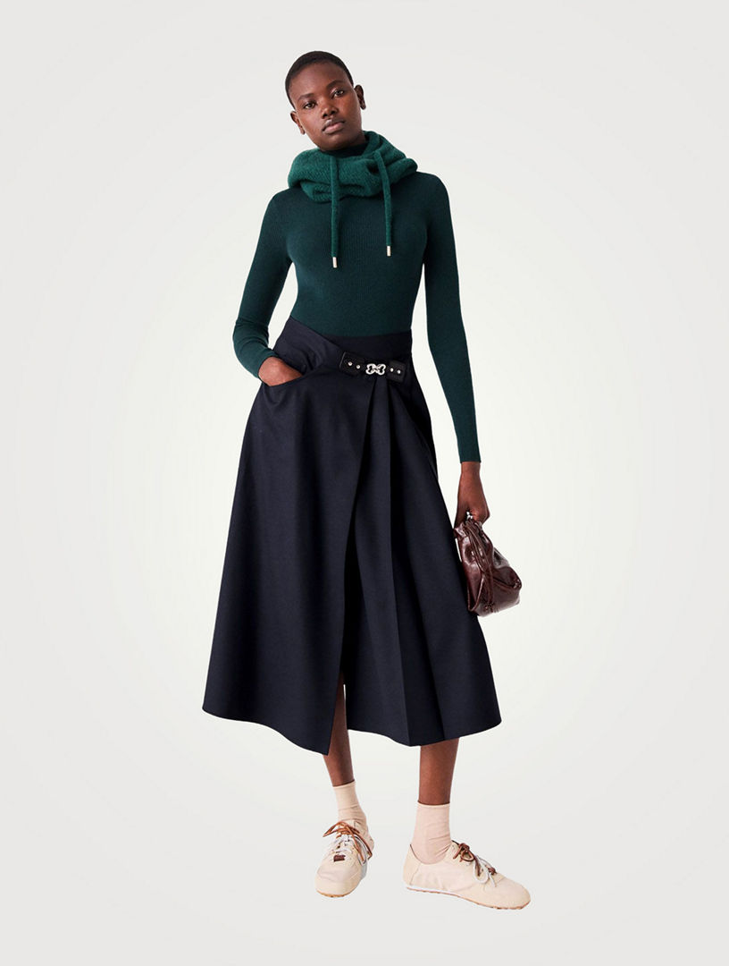 MAJE Long Pleated Skirt With Buckle | Holt Renfrew