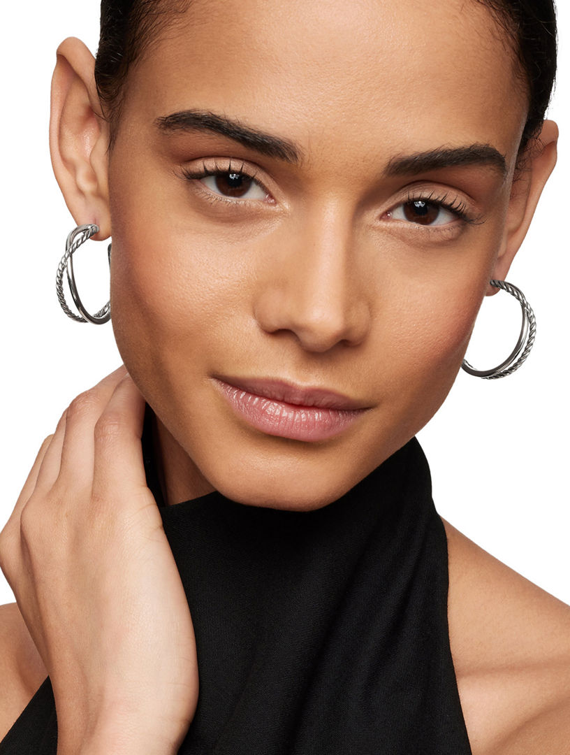 Crossover Hoop Earrings In Sterling Silver, 33.7mm