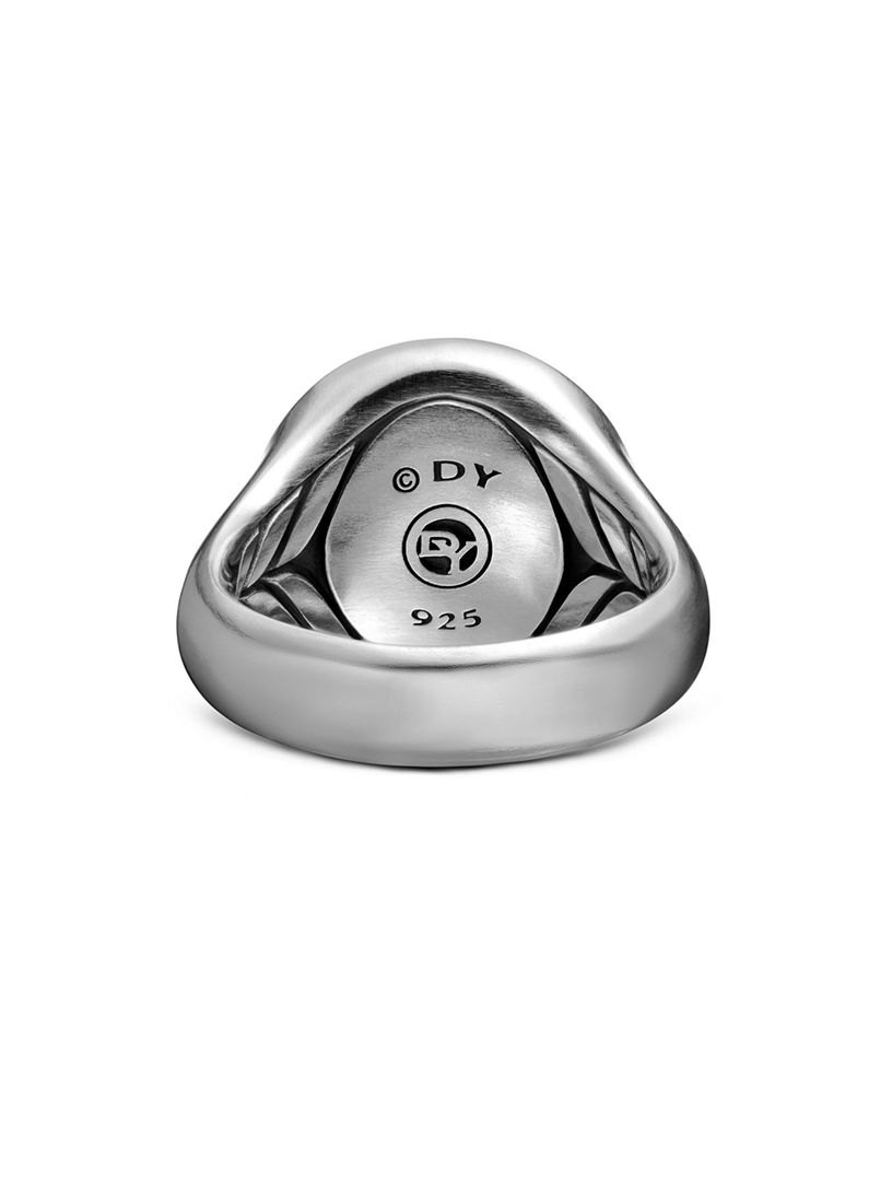 Maritime® Compass Signet Ring Sterling Silver With Center Black Diamond, 19.4mm