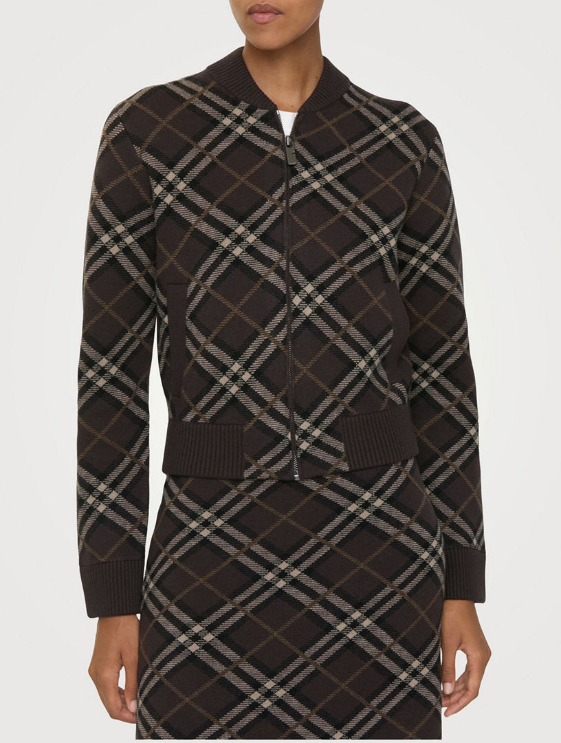 BURBERRY Check Wool Cashmere Bomber Jacket | Holt Renfrew
