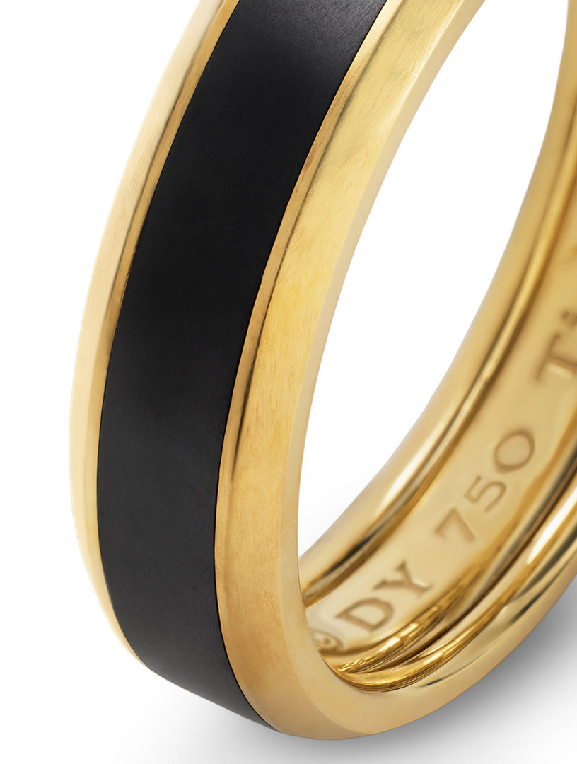 Beveled Band Ring 18k Yellow Gold With Black Titanium, 6mm