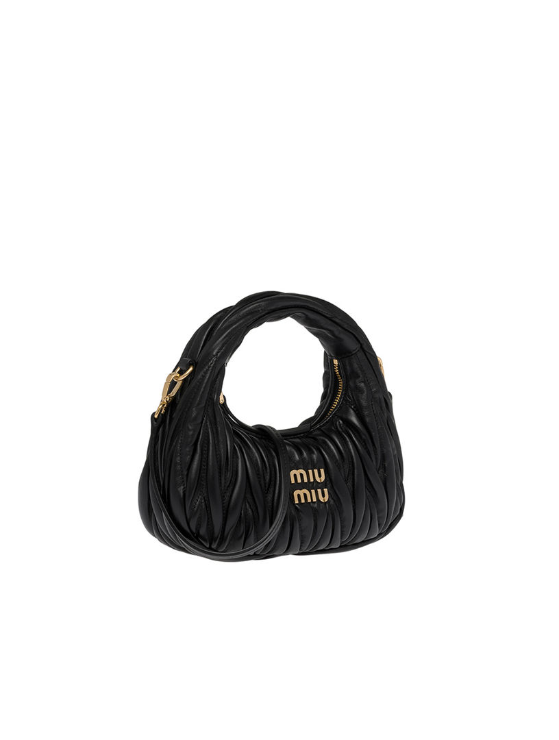 【MIU MIU】WANDER MATELASSE VELVET MINI HOBO BAG Miu Miu Black Velvet Mini Wander Handbag | italist