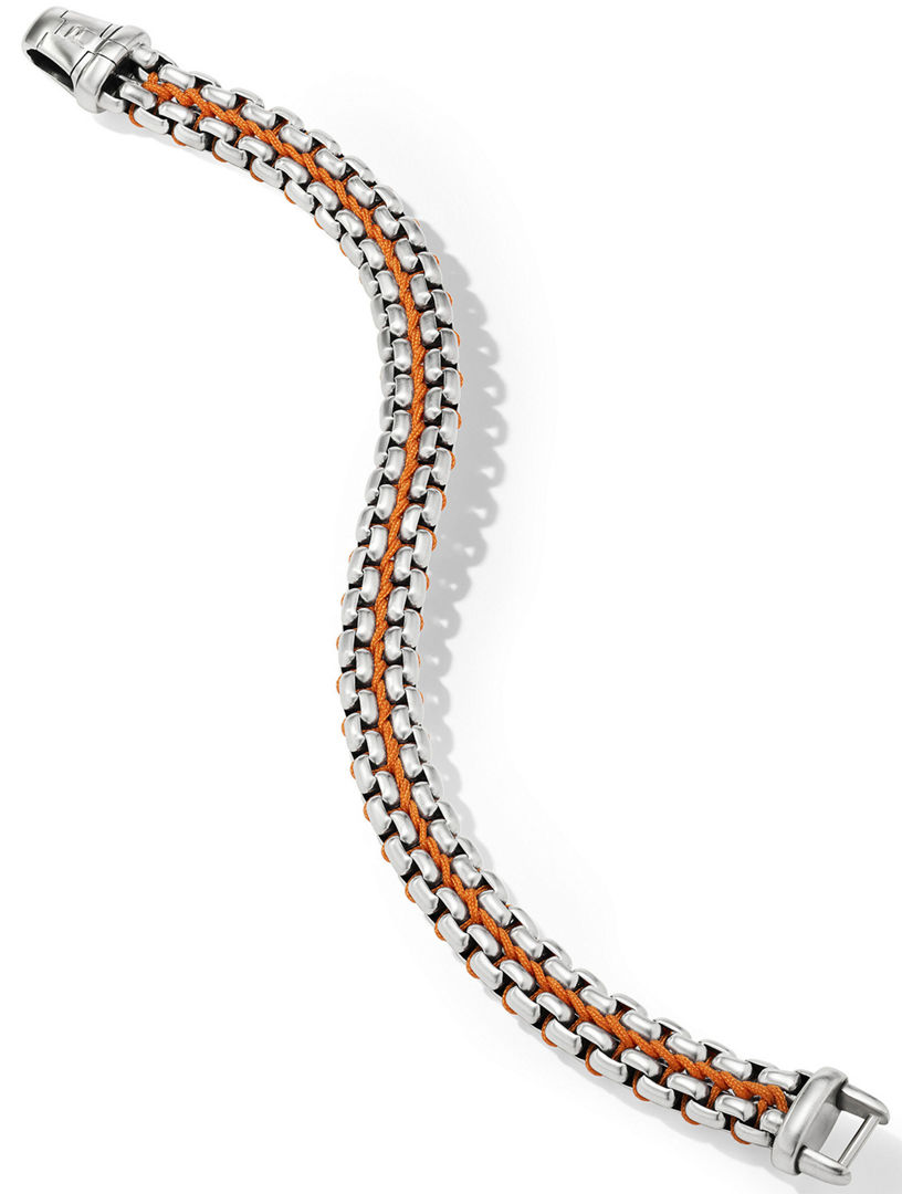 Woven Box Chain Bracelet Sterling Silver With Orange Nylon