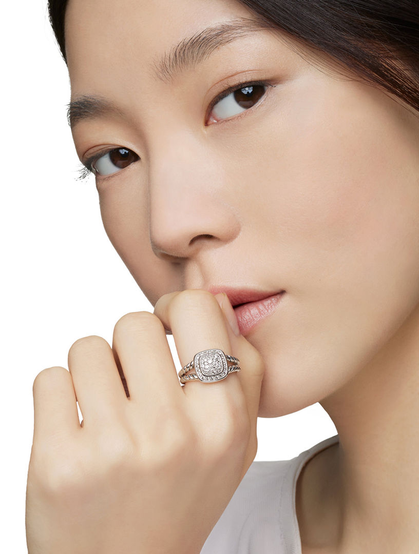 Petite Albion® Ring Sterling Silver With Pavé Diamonds, 7mm