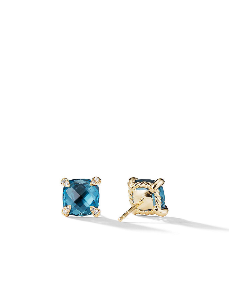 Chatelaine® Stud Earrings In 18k Yellow Gold With Hampton Blue Topaz And Diamonds, 8mm