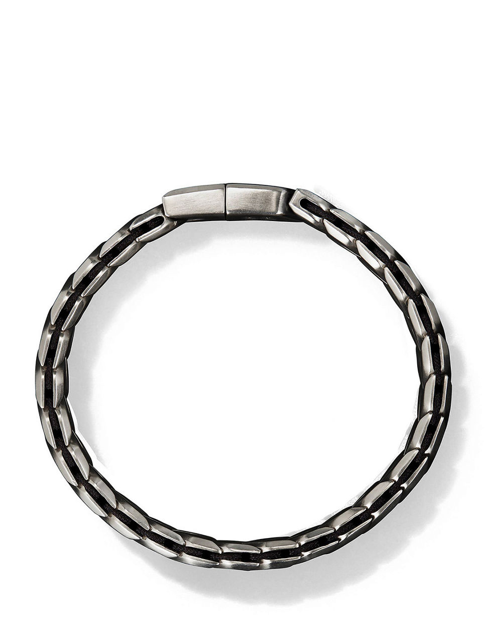 Chevron Woven Bracelet Sterling Silver With Pavé Black Diamonds And Nylon