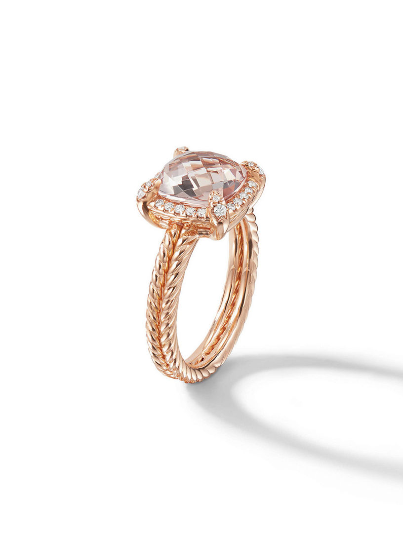 Chatelaine® Pavé Bezel Ring 18k Rose Gold With Morganite And Diamonds