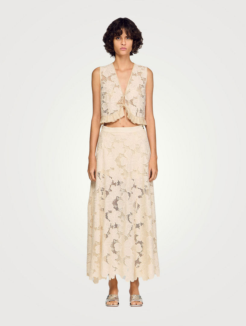 SANDRO Maxi Guipure Skirt | Holt Renfrew