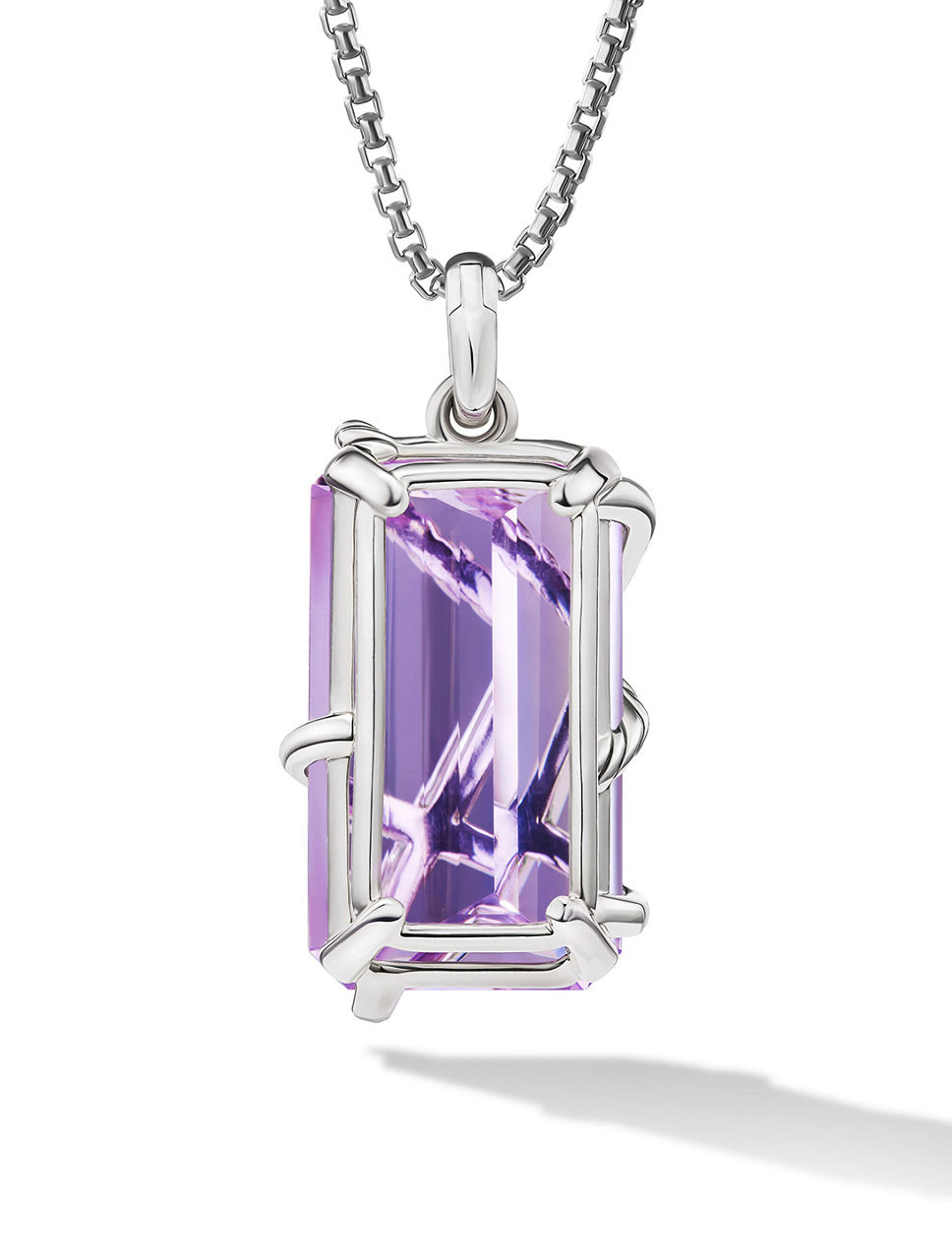 Cable Wrap Amulet In Sterling Silver With Lavender Amethyst And Diamonds, 31mm