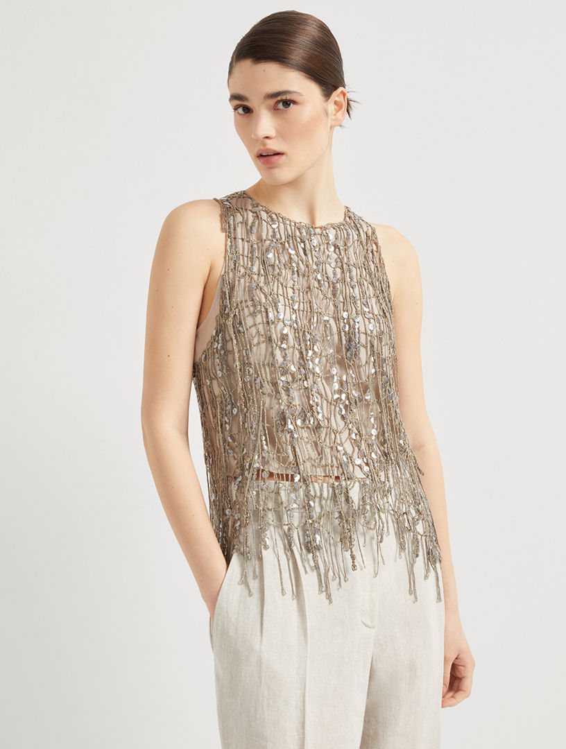 【関税＆送料込み】Brunello Cucinelli 'City Glistening Abst BRUNELLO CUCINELLI Glistening Embroidery Top | Holt Renfrew