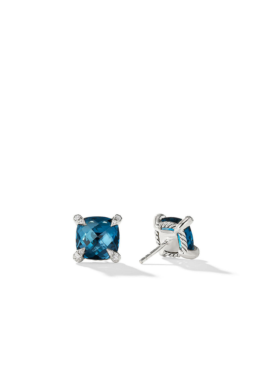 Chatelaine® Stud Earrings In Sterling Silver With Hampton Blue Topaz And Pavé Diamonds