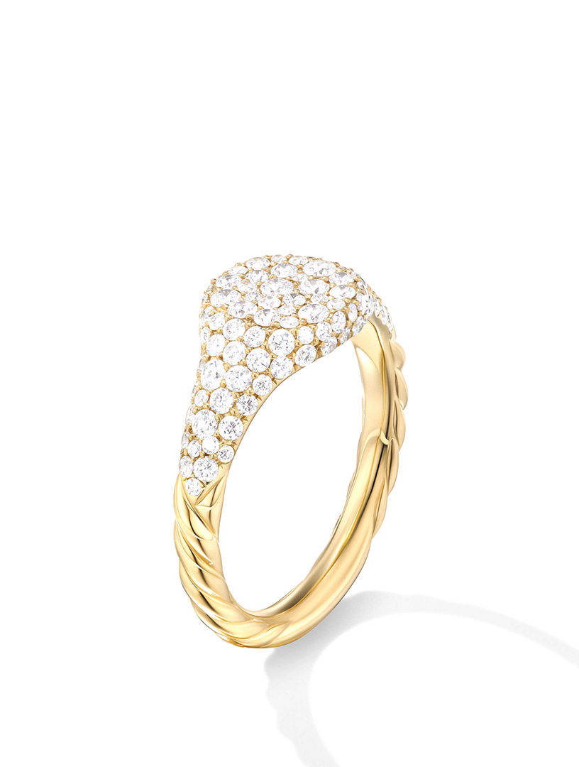 DAVID YURMAN Petite Pavé Pinky Ring In 18k Yellow Gold With Diamonds ...