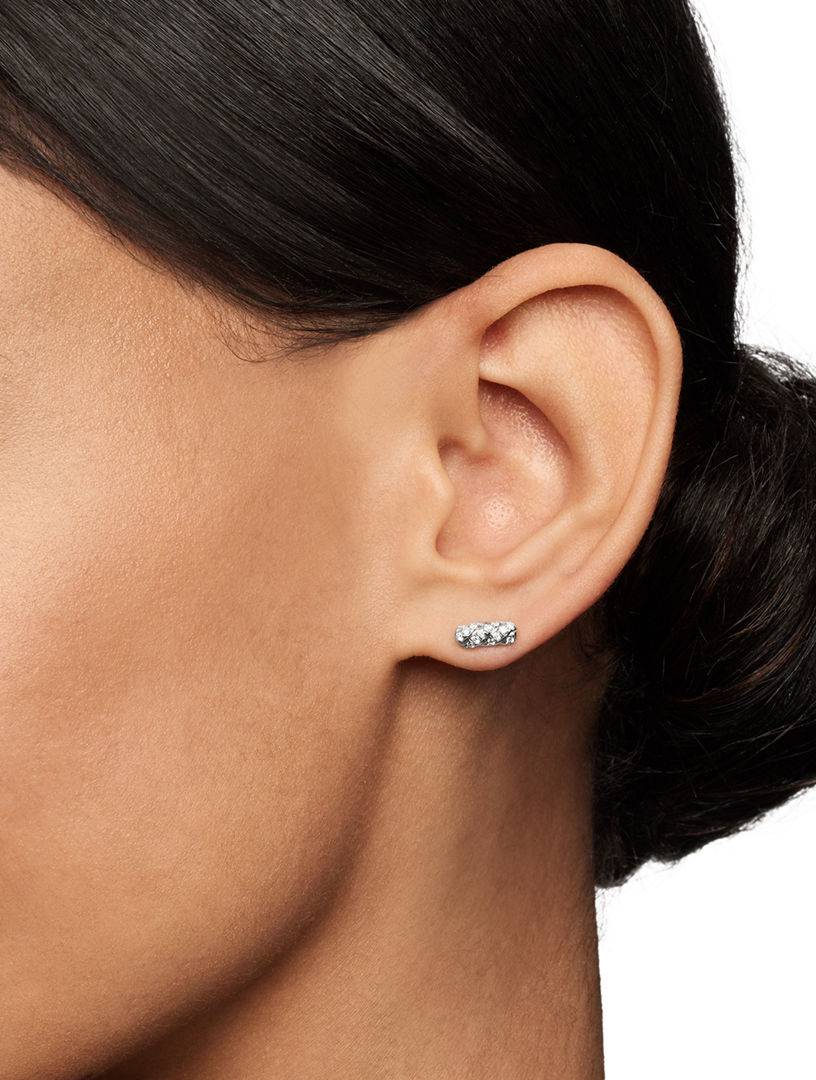 Cable Collectibles® Bar Stud Earrings In 18k White Gold With Diamonds, 9mm