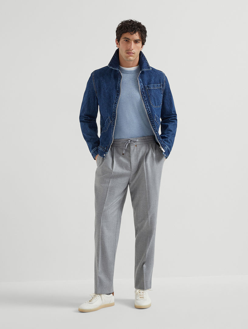 【関税＆送料込み】Brunello Cucinelli Flannel Pants Virgin wool flannel straight pants in grey - Brunello