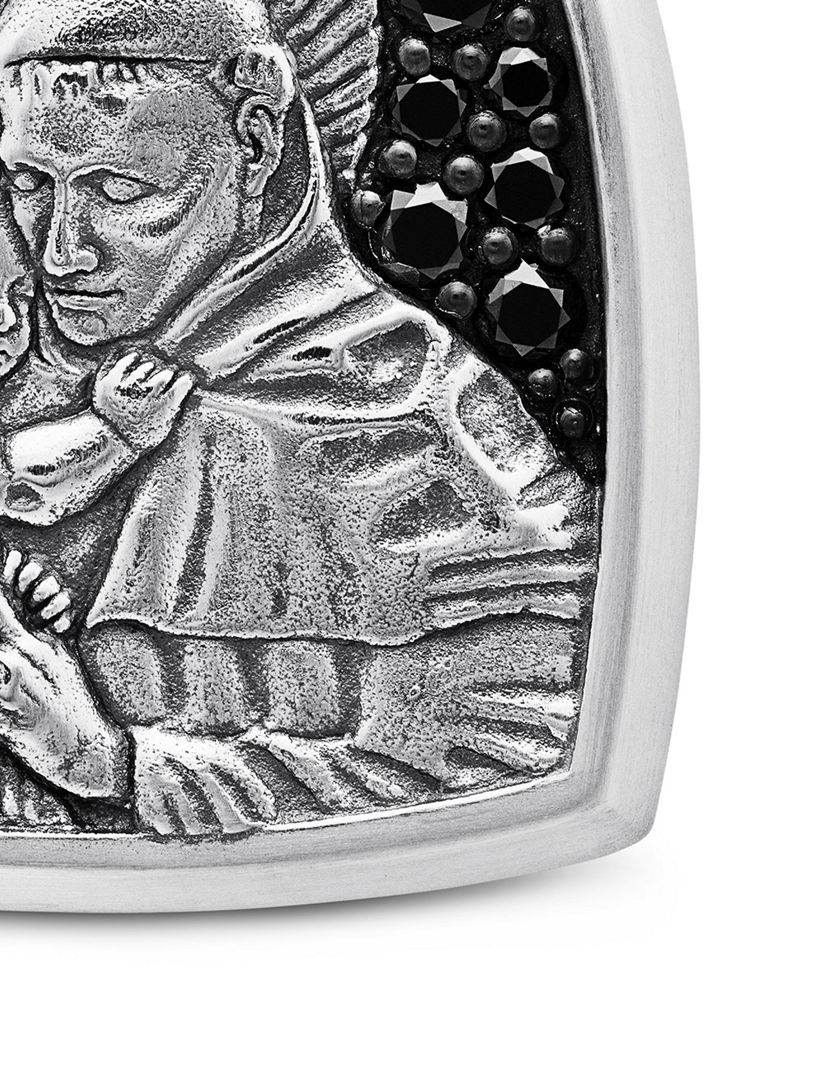 St. Anthony Amulet In Sterling Silver With Black Diamonds, 21.8mm