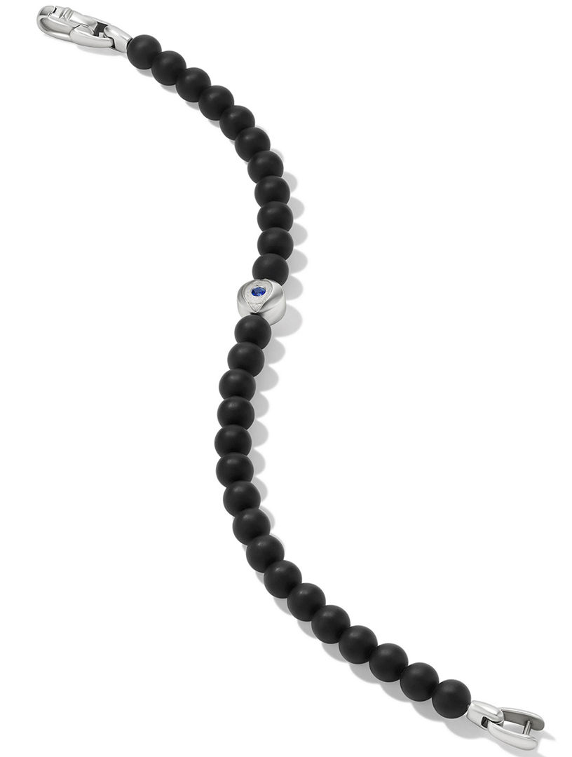 Spiritual Beads Evil Eye Bracelet Sterling Silver With Black Onyx And Sapphire