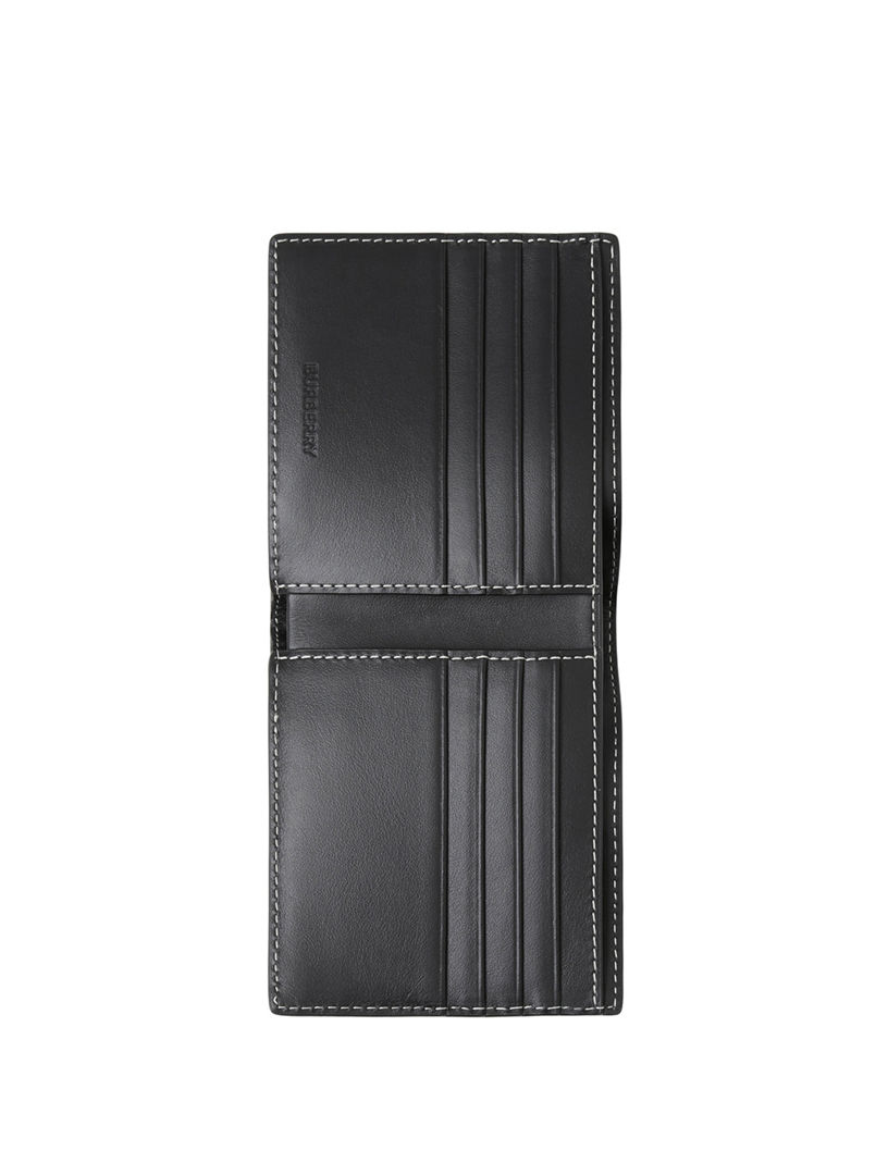 Check And Leather Bifold Wallet