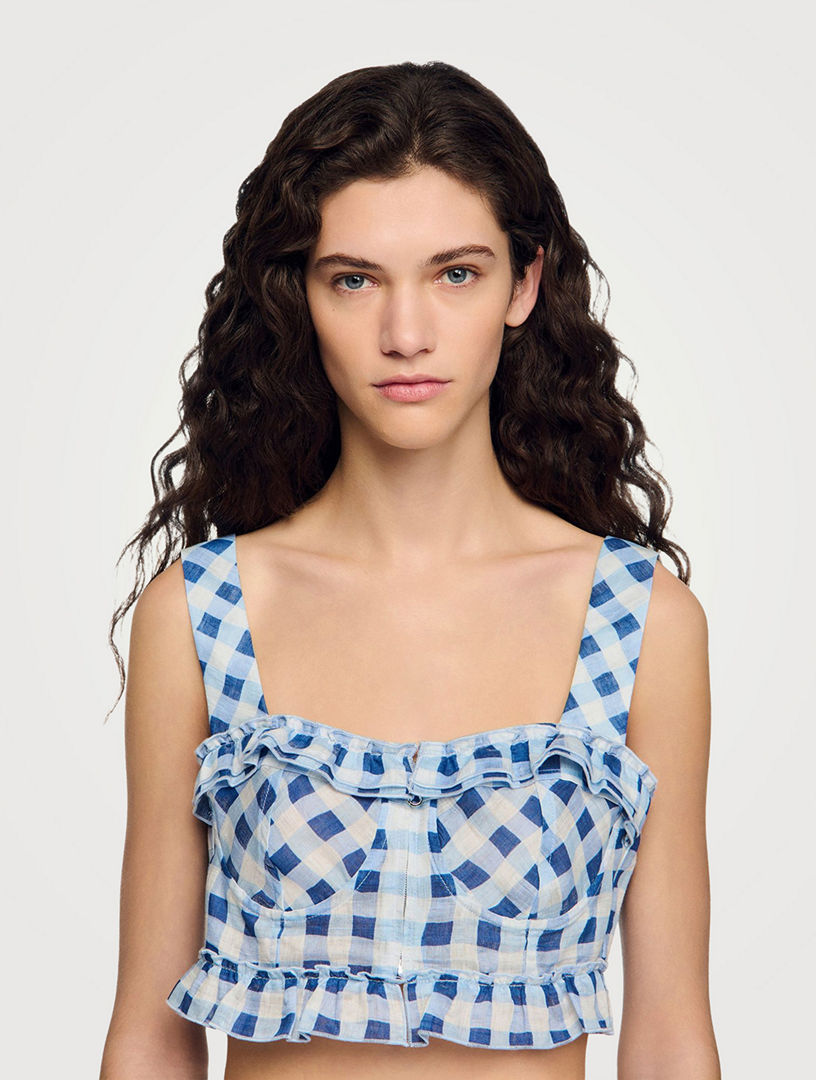 SANDRO Gingham Linen Crop Top | Holt Renfrew