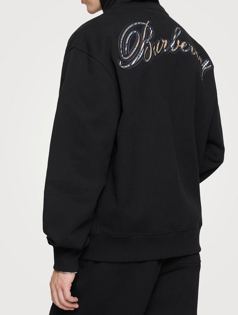 BURBERRY Check Cursive Logo Cotton Zip Hoodie | Holt Renfrew