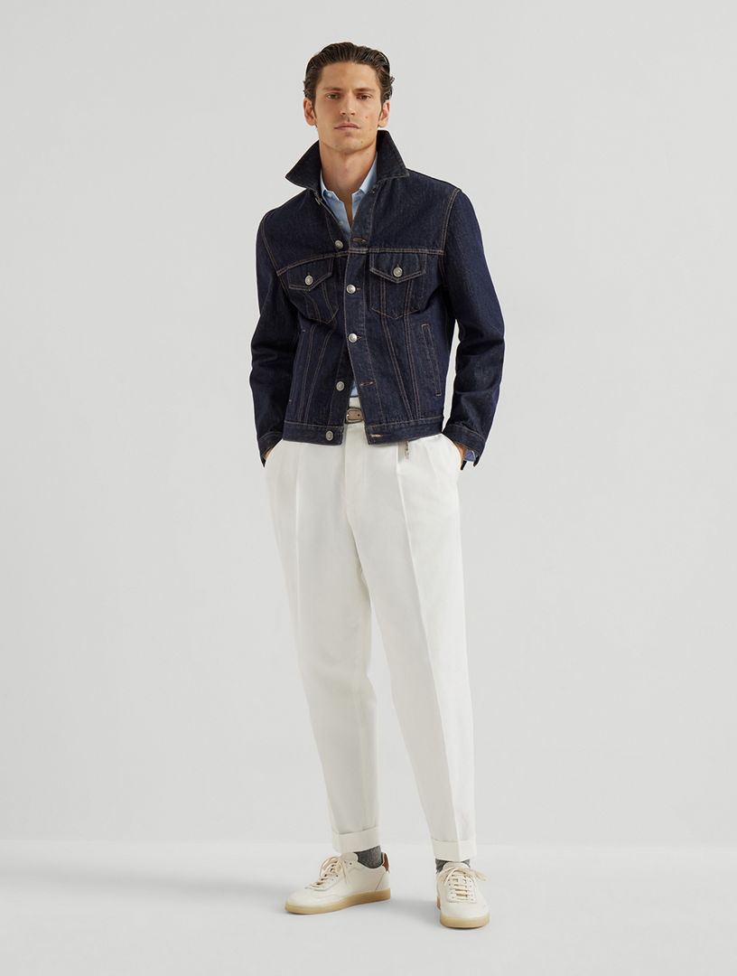 【値下げ中】BRUNELLO CUCINELLI 襟付き長袖トップス 紺x白 M 値下げ中】BRUNELLO CUCINELLI 襟付き長袖トップス 紺x白 M